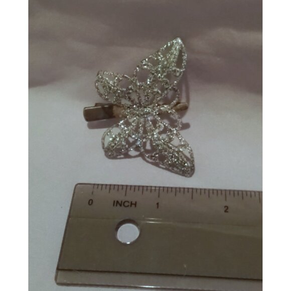 Vintage Gold-Tone Butterfly Hair Clip With Rhinestones - Picture 3 of 4